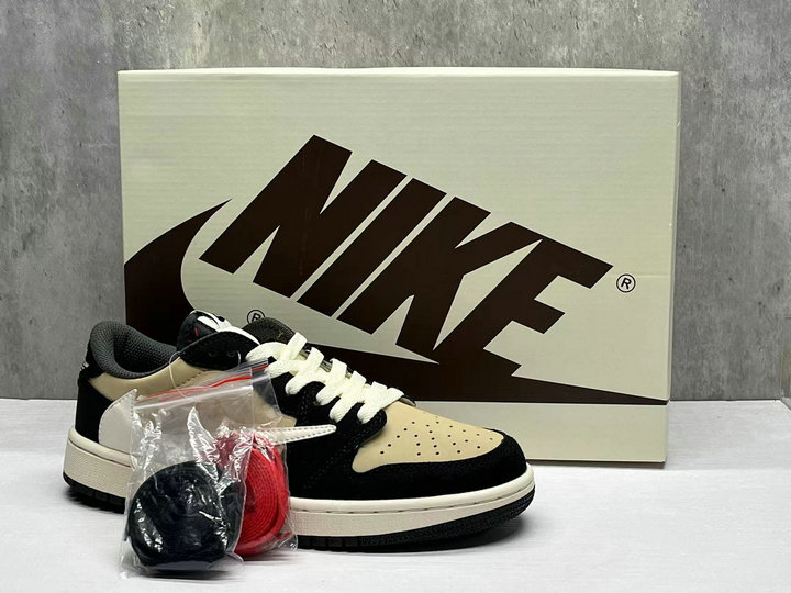 Nike Basketball Chaussures Travis Scott X Jordan 1 Low Sneakers OG Homme Femme Beige Noir 36-47